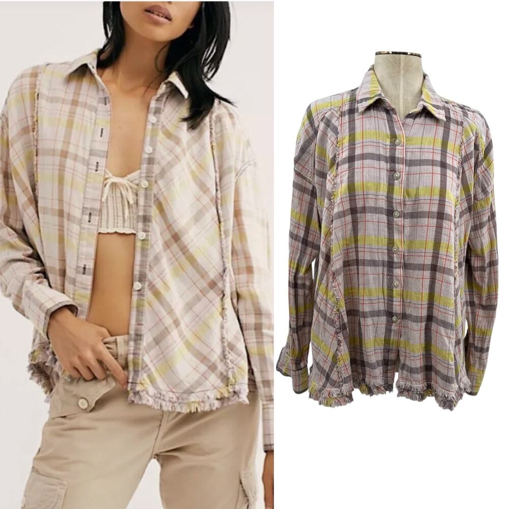 Free People We The Free Seeking Starlight Plaid Oversized Button Down Size Small